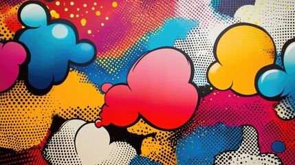 Vibrant pop art background showcasing colorful comic bubbles and dynamic dotted patterns for an eye-catching illustration canvas.