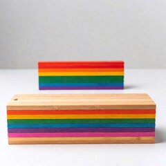 Fototapeta premium A blank white canvas with a 3 dimensional image of the lgbtq pride flag made out of wooden blocks