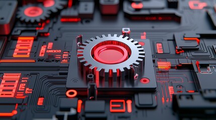 Fototapeta premium The rust programming language concept shows rusty gears emerging from the dark, signifying reliable and efficient coding.