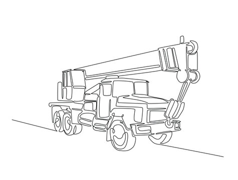 recommend clip art: Continuous one line drawing of industrial truck crane. Construction mobile crane in single line vector illustration.