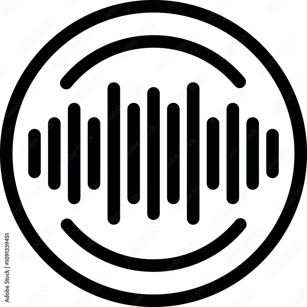 Poster soundwave frequencies are displayed in an audio spectrum inside a circle