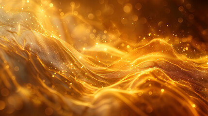 Golden Waves Shimmering with Glittering Bokeh, Abstract Background
