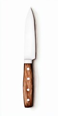 A sharp kitchen knife with a wooden handle, ideal for culinary tasks.