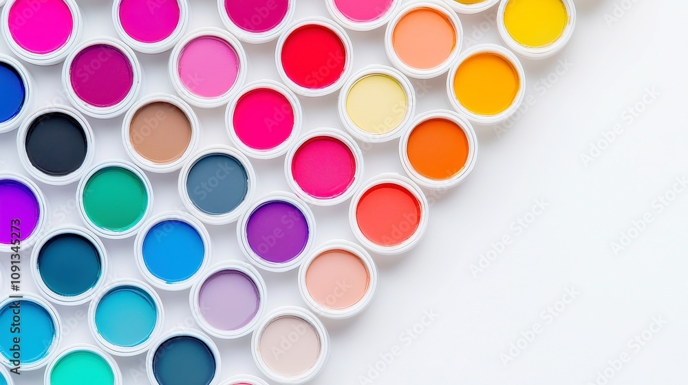 Poster vibrant color swatch palette, an array of diverse hues displayed on a clean surface, inviting inspir