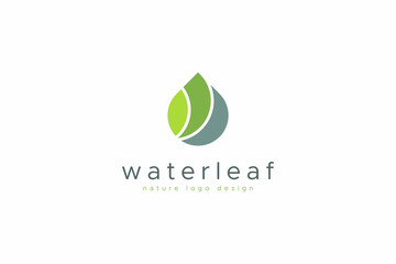Leaf And Water Logo Image. Green Leaf Combined With Waterdrop Isolated On White Background. Flat Vector Logo Design Template Element Usable For Nature And Environment Logos.