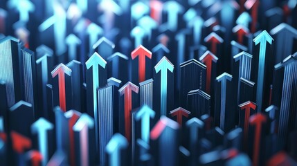 Obraz premium Abstract 3D rendering of upward trending arrows representing growth and progress.