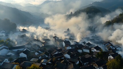 Obraz premium A mountain village in the morning sun