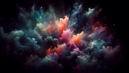 Fototapeta premium background with space background with smoke, smoke or fog with multicolor light. Black background, created with generative AI.