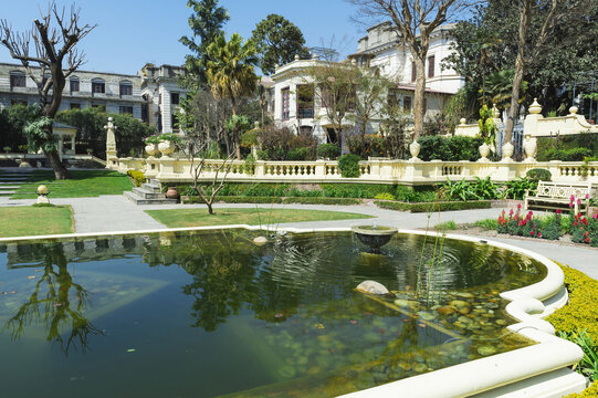 Garden of Dreams, Gallery building and pond, Kaiser Mahal Palace, Thamel district, Kathmandu, Nepal