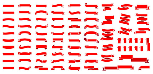 Obraz premium Red ribbon big vector set. Ribbons banner collection. Isolated on a white background. A decorative element for project design, presentation, etc.