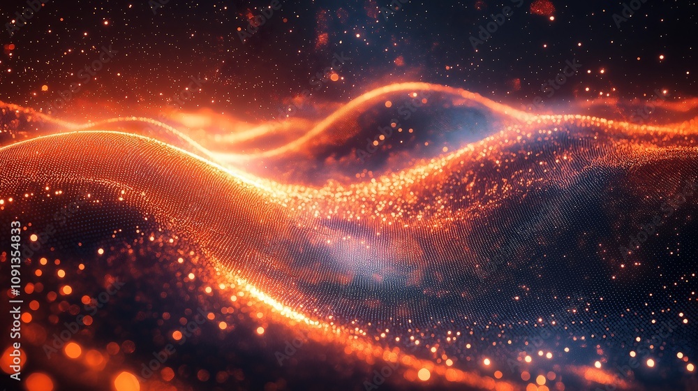 Poster glowing orange particle wave abstract background