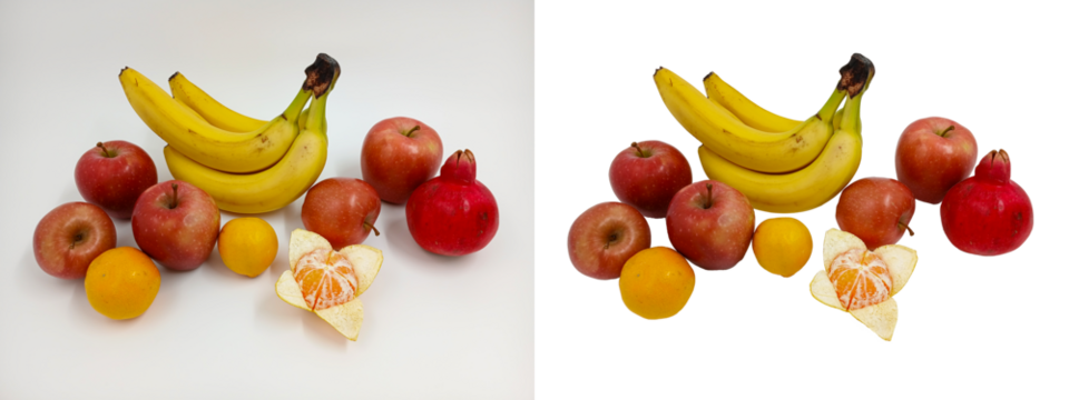 Banana, apple, pomegranate, tangerine. Healthy fruits. Vitamin plants, sweet dessert. Isolated objects. Easy to add logo or text. On the topic of cooking, health, beauty, recipes, supermarket catalog.