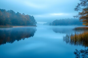 Obraz premium Calm morning on a misty lake in autumn