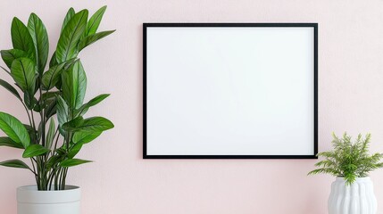 Horizontal poster mockup featuring a sleek black frame, ample empty space for design, versatile layout for creative presentations, ideal for showcasing artwork or messages.