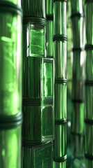 Background Featuring Creative Patterns of Green Bamboo and Bamboo Forest, Enhanced by 3D Rendering, Clean Background, Advanced Photography Composition, Depth of Field, Ambient Light, Minimalist Aesthe