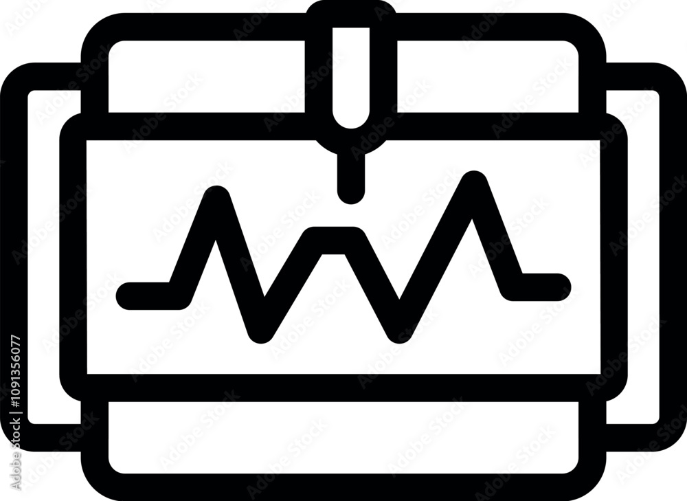 Poster plotter drawing machine creating a zigzag line on sheets of paper or vinyl material, representing de