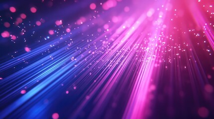 Obraz premium Dynamic light beams with bokeh effect creating a vibrant, colorful background in shades of blue and pink, evoking a sense of depth and movement.