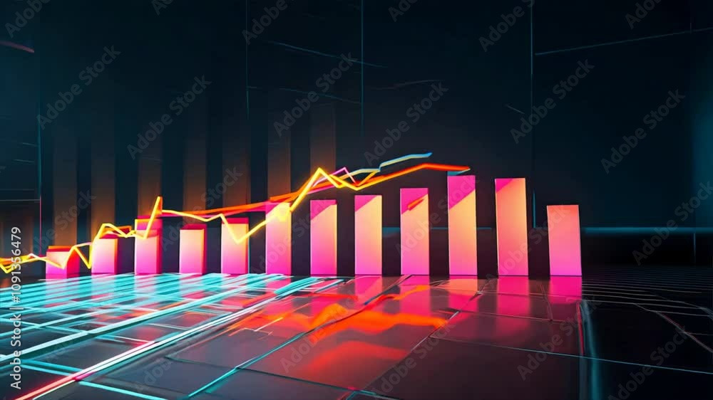 Poster vibrant digital analysis of growth colorful graphs and charts showcasing business data trends and te