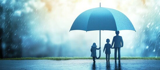 Family Protection: A Symbolic Representation of Security and Care Under a Protective Umbrella During a Rainstorm
