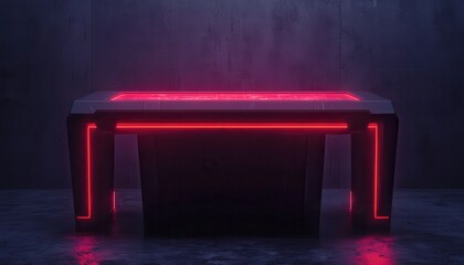 Futuristic Neon Table Red Glowing Display Sci fi Dark Background Product Showcase