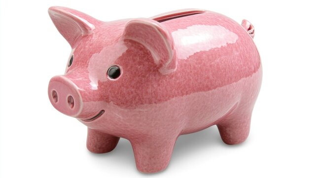 Ceramic pink piggy bank featuring a shiny finish and cute facial details, ideal for teaching kids about savings and investment concepts.