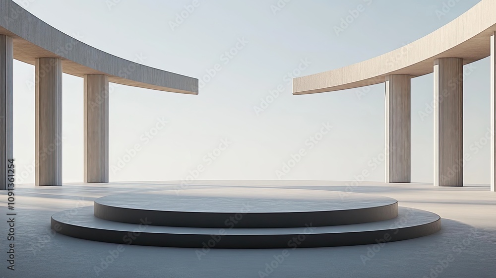 Poster minimalist architecture showcasing a circular platform