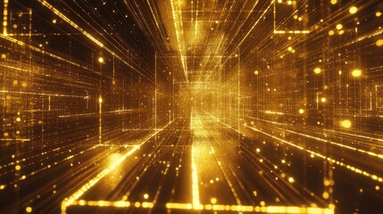 Obraz premium Golden Glittering Digital Data Space Corridor