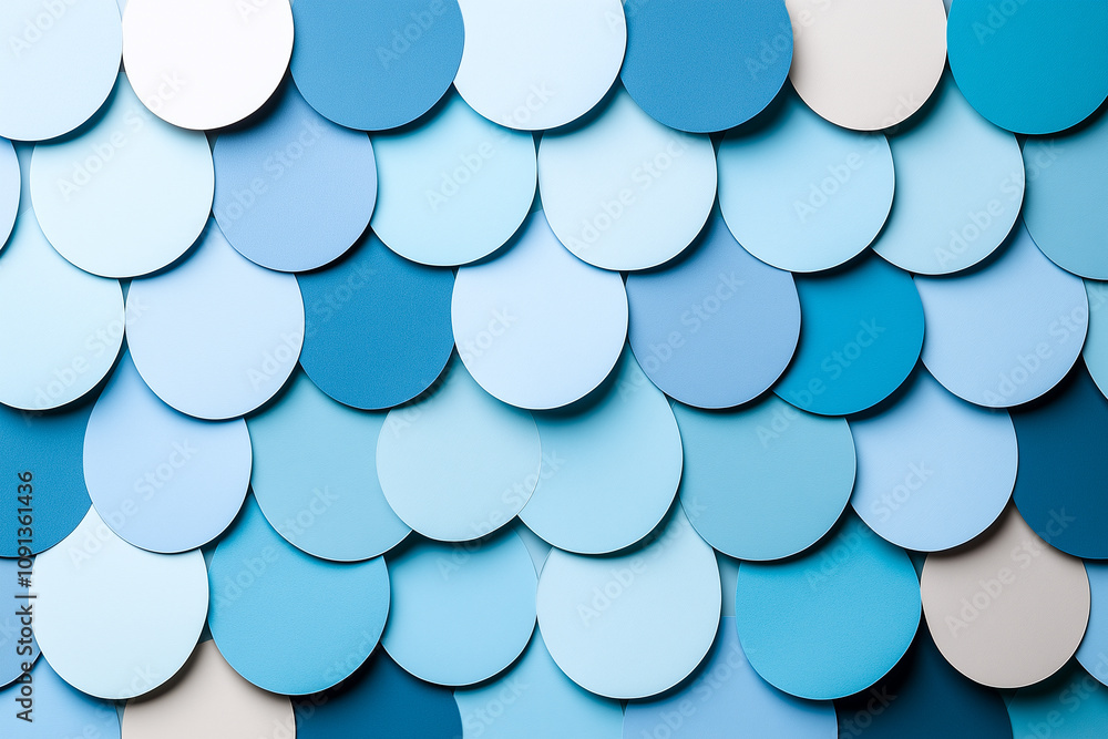 Poster vibrant abstract background featuring overlapping blue and teal paper circles, creating textured and