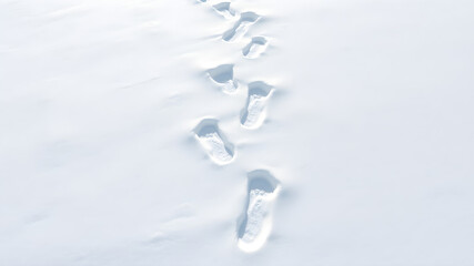 8K Snow Background On the ground covered with thick white snow, there are footprints crossing.