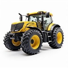 Obraz premium Yellow and black tractor with large tires on white background