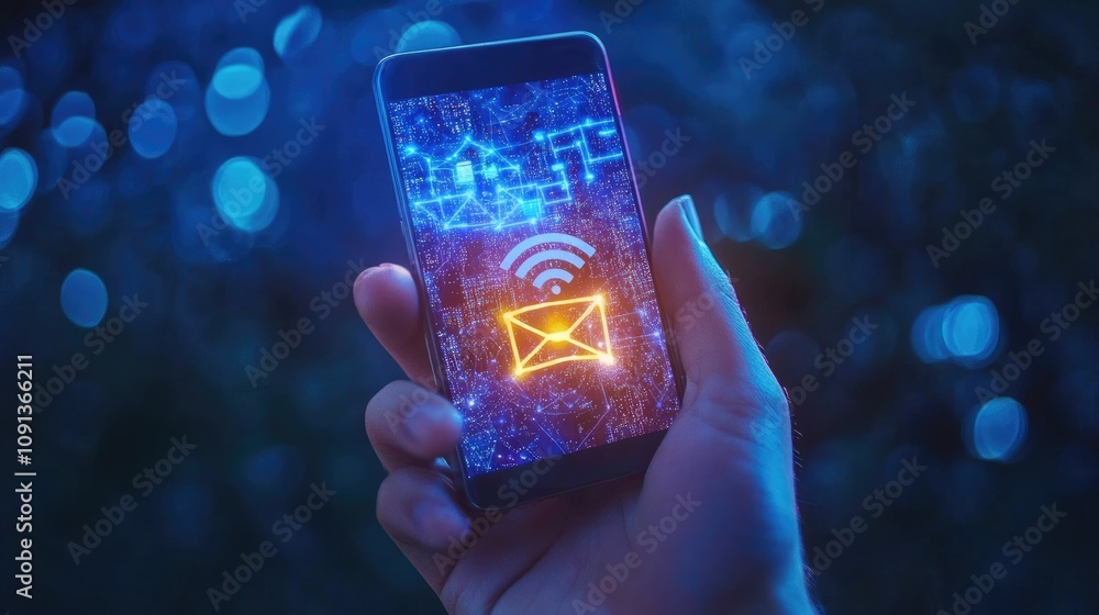 Aufkleber mobile phone displaying email network connection