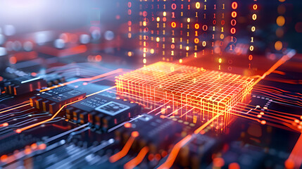 glowing virtual firewall represented by grid on circuit board