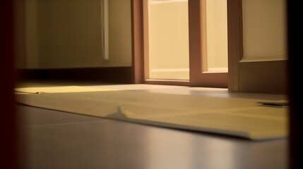 Fototapeta premium Sunlit Room Interior With Book And Door