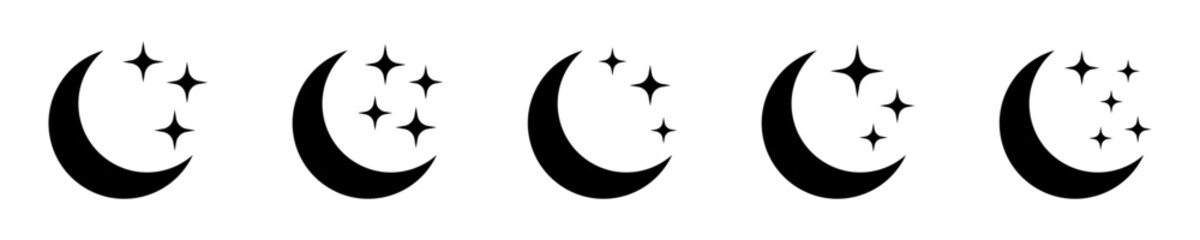 Fototapeta premium Crescent moon with stars icon on white background. Night icon. Crescent moon icon. Minimalist style.