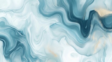 Fototapeta premium Teal and blue swirling paint with shimmering gold glitter forms a mesmerizing marble texture, blending elegance and artistic flair.