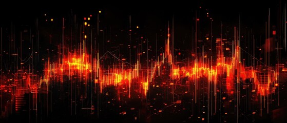 Obraz premium Abstract fiery orange digital wave data visualization.