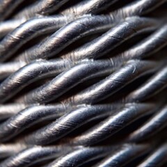 Obraz premium Extreme macro of a steel cable, showing the woven strands and metallic texture.