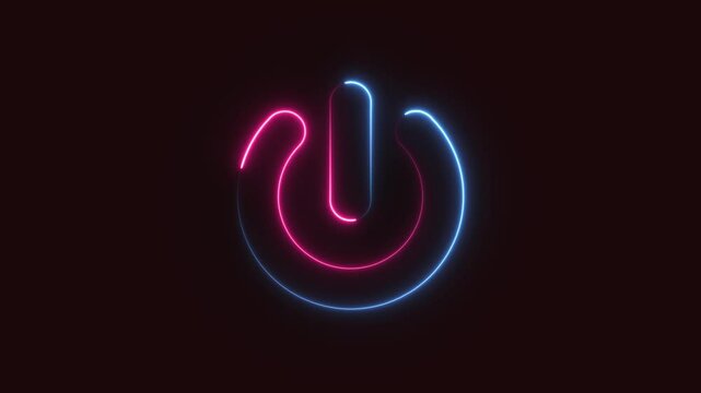Glowing neon power button icon animated on a black background  turning on and off animation