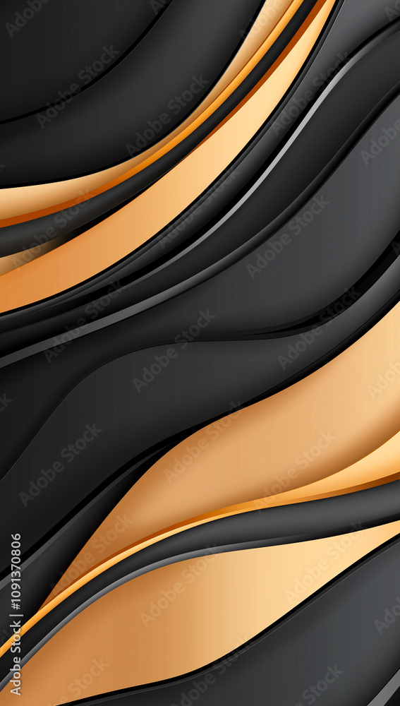 Poster abstract golden and black background with flowing curves and elegant design