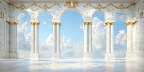 Naklejka premium Stunning marble columns under a bright sky create a serene architectural scene.