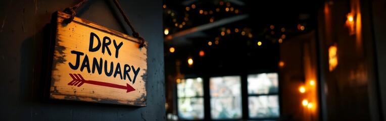 Rustic Wooden Sign for Dry January Movement with Arrow Symbol for Health Motivation