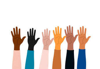 Obraz premium Illustration of diverse hands raised together symbolizing unity and community