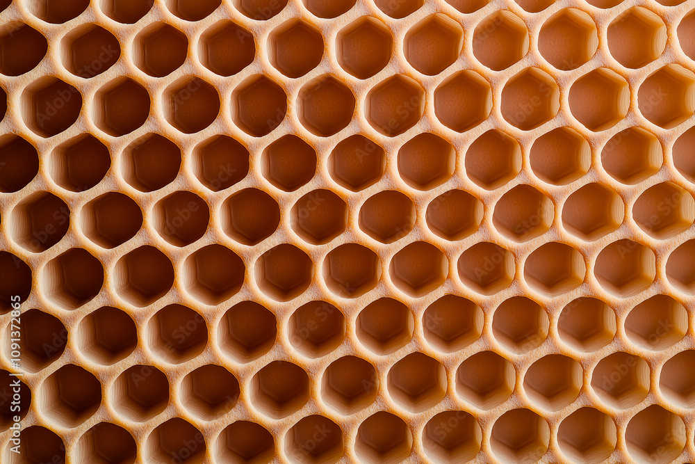 Poster honeycomb texture background with hexagonal pattern in golden brown tones, offering natural and geom