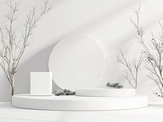 white podium for skincare or cosmetic display, product photo background, in winter
