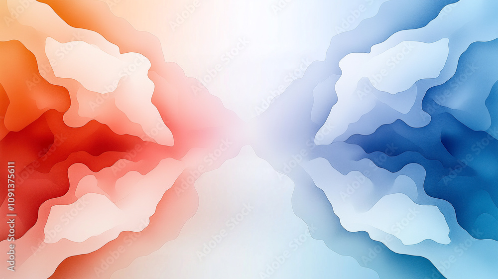 Poster abstract watercolor background with soft red and blue gradients blending seamlessly, creating dreamy