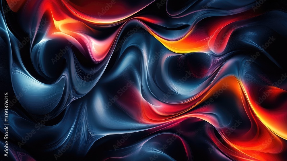 Poster vibrant abstract waves of color flowing across a dark background with fluid motion and dynamic light