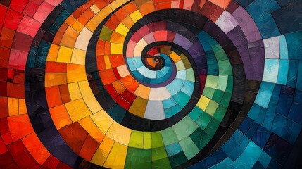 Vibrant Rainbow Mosaic Spiral: Abstract Art Background