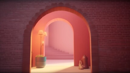 Fototapeta premium Archway Entrance to a Serene Pink Room
