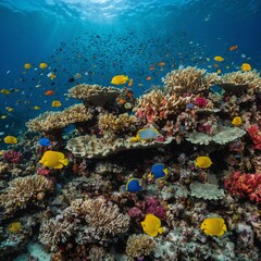 Obraz premium A vibrant coral reef ecosystem filled with diverse marine life.