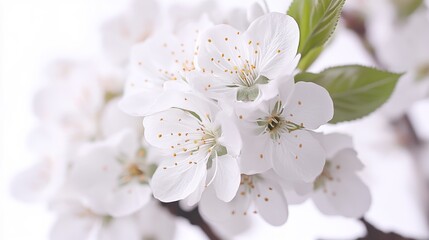 Obraz premium Beautiful White Cherry Blossoms on a Tree Branch in Bloom